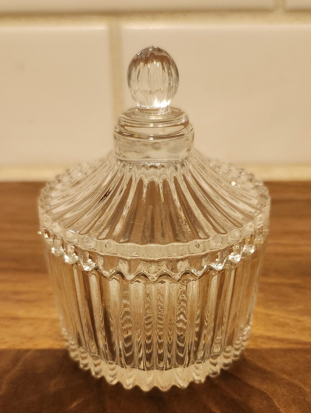 Mikasa Diamond Fire Pressed Glass Lidded Trinker Dish-Vintage
